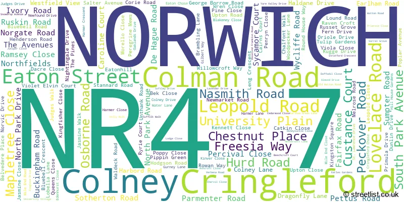 A word cloud for the NR4 7 postcode